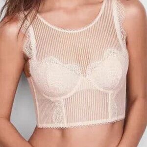 Victoria Secret DREAM ANGELS Floral Lace Striped Bra Top crop mesh sheer